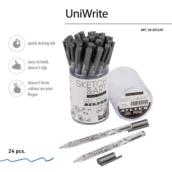 Ручка гелевая 0,8 мм Sketch&Art "UniWrite.SILVER" СЕРЕБРЯНАЯ