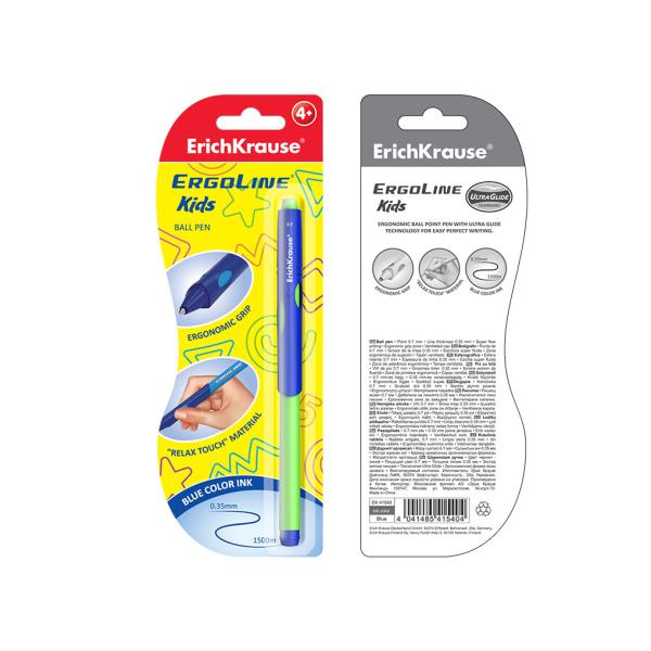 Ручка шариковая  ErichKrause® ErgoLine ® Kids, Ultra Glide Technology синяя в блистере