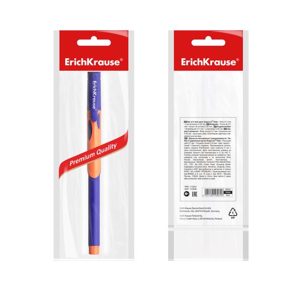 Ручка шариковая  ErichKrause® ErgoLine ® Kids, Ultra Glide Technology синяя в пакете
