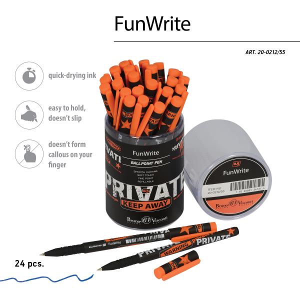 Ручка шариковая 0,5 мм "FunWrite. Keep Away.Private" СИНЯЯ