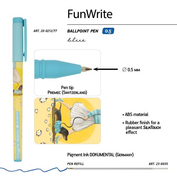 Ручка шариковая 0,5 мм "FunWrite. Городская прогулка. Такса" СИНЯЯ