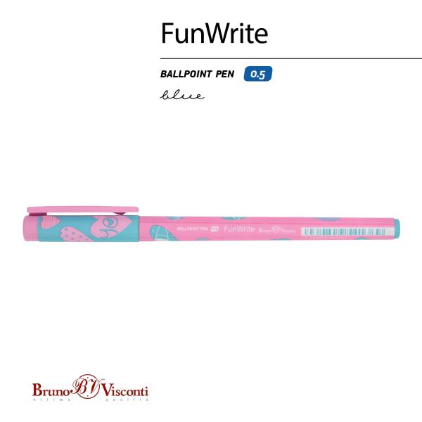 Ручка шариковая 0,5 мм "FunWrite. Сердечки. Эмоции. Роза" СИНЯЯ