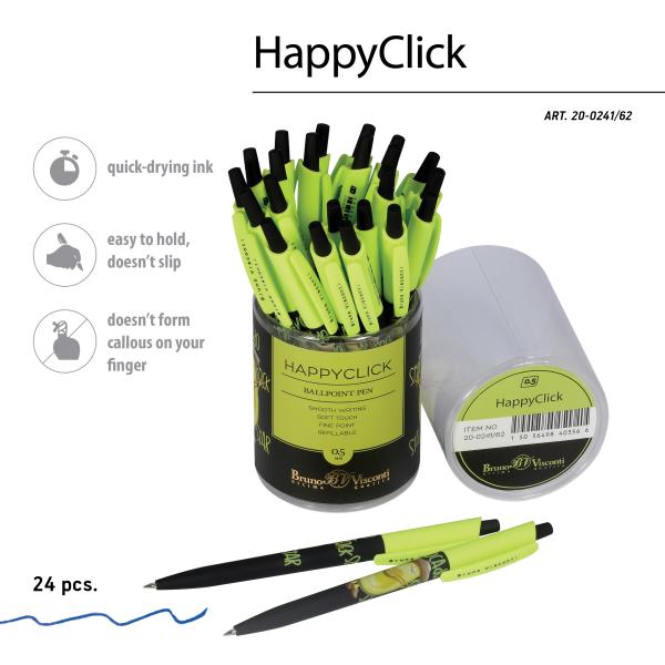 Ручка шариковая 0,5 мм "HappyClick. Avocado style. Rock star" СИНЯЯ