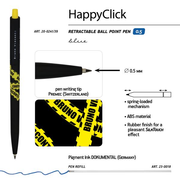 Ручка шариковая 0,5 мм "HappyClick. Keep away. Caution" СИНЯЯ