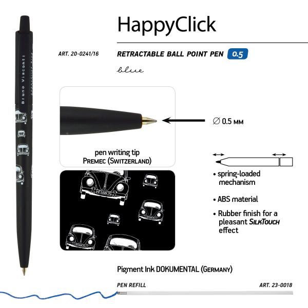 Ручка шариковая 0,5 мм "HappyClick. Автомобили, синяя