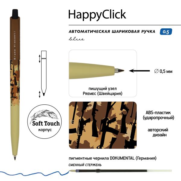 Ручка шариковая 0,5 мм "HappyClick. MILITARY ПАТТЕРН. Оружие" СИНЯЯ