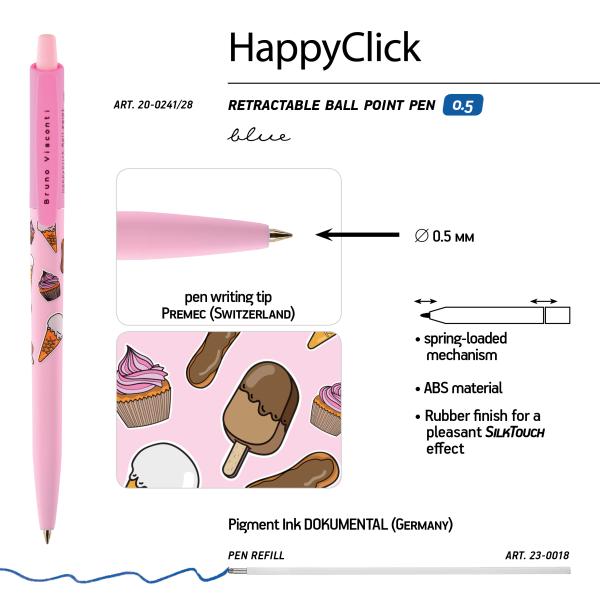 Ручка шариковая 0,5 мм "HappyClick. Пончики" СИНЯЯ