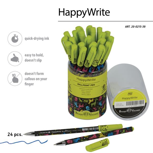 Ручка шариковая 0,5 мм "HappyWrite. Разноцветные зебры" СИНЯЯ