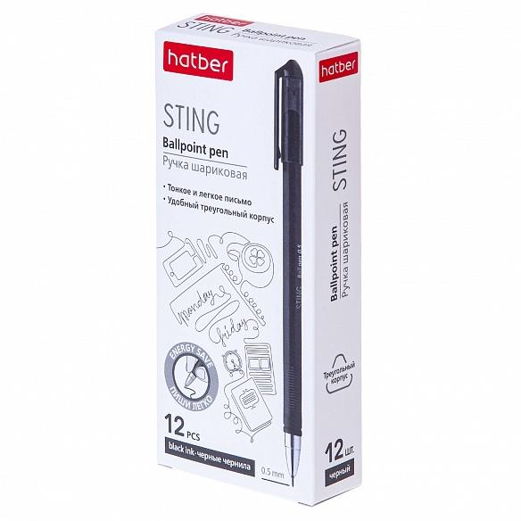 Ручка шариковая 0,5 мм Hatber Sting Черная игольч.пишущ.узел чернила на масл.основе soft ink трехгр