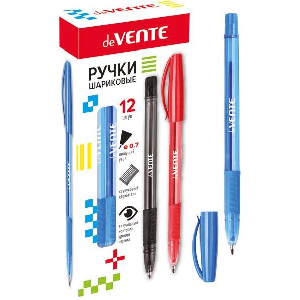 Ручка шариковая 0,7 мм "deVENTE" полупрозрачный корпус, резиновый держатель, синяя
