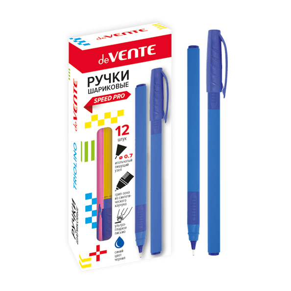 Ручка шариковая 0,7 мм "deVENTE. Triolino Soft"  масло, трёхгр.,синяя, игол.пиш.узел