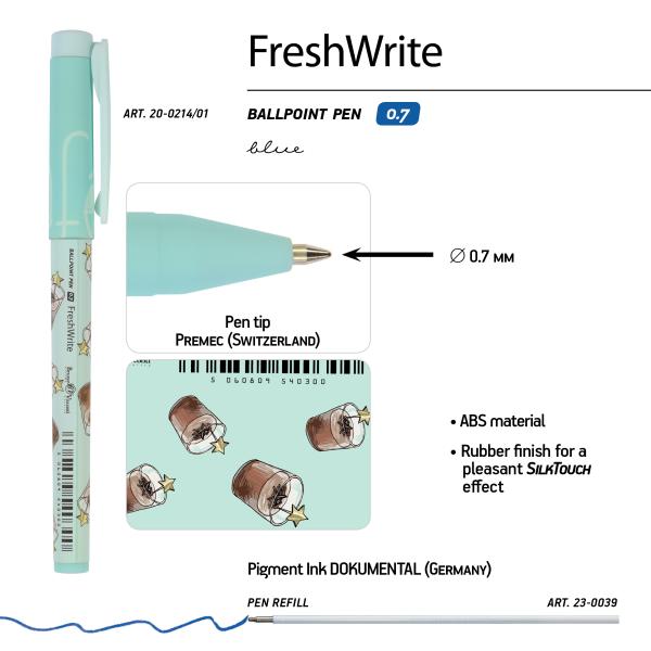 Ручка шариковая 0,7 мм "FreshWrite. Кофемания. Шоколадный коктейль" СИНЯЯ
