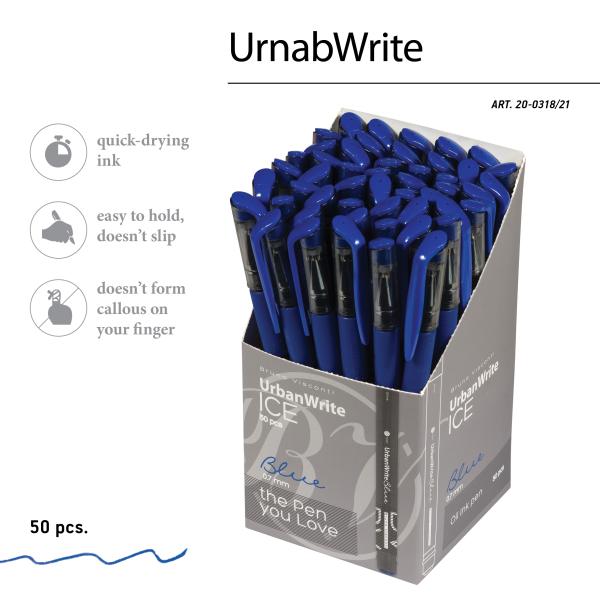 Ручка шариковая 0,7 мм Bruno Visconti "UrbanWrite.Ice" С ЧЕРНИЛАМИ НА МАСЛЯНОЙ ОСНОВЕ СИНЯЯ