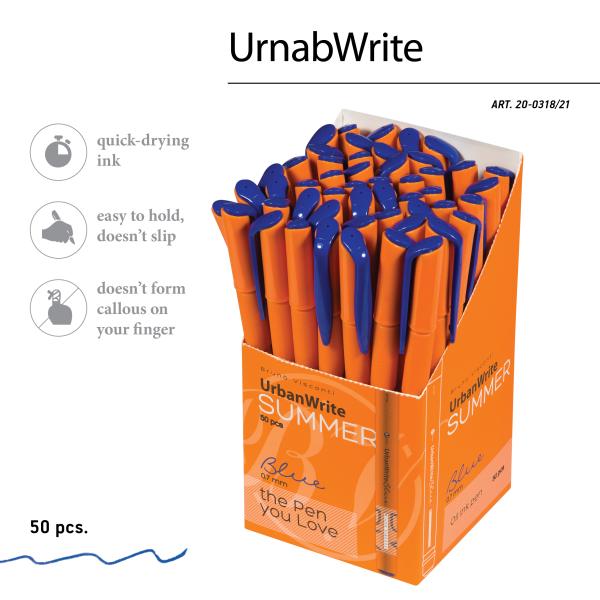 Ручка шариковая 0,7 мм "UrbanWrite.Summer" С ЧЕРНИЛАМИ НА МАСЛЯНОЙ ОСНОВЕ СИНЯЯ