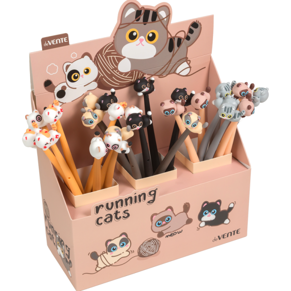 Ручка шариковая 0,7 мм deVENTE. Running Cats СИНЯЯ  силиконовая с декор. элементом на  гибк. корп. ч