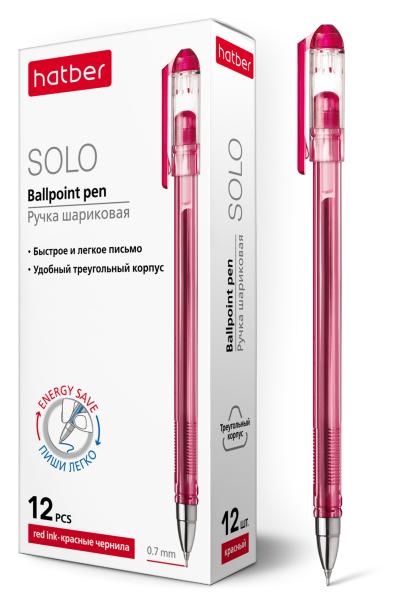Ручка шариковая 0,7 мм Hatber Solo Красная игольч.пишущ.узел чернила soft ink трехгран.корпус 