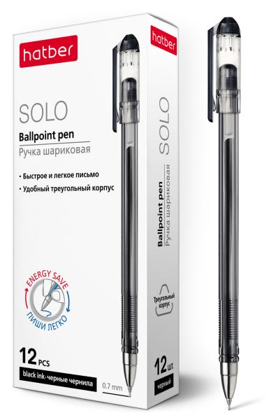 Ручка шариковая 0,7 мм Hatber Solo Черная игольч.пишущ.узел чернила soft ink трехгран.корпус