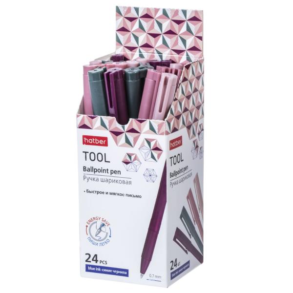 Ручка шариковая 0,7 мм Hatber Tool синяя с колпачком и клипом чернила на масл.основе   24шт Ассорти 