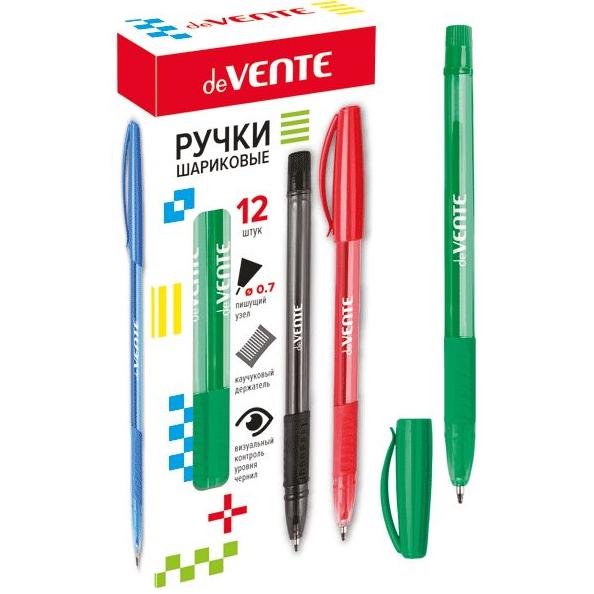 Ручка шариковая 0,7 мм, полупрозрачный корпус, резиновый держатель, deVENTE зеленая