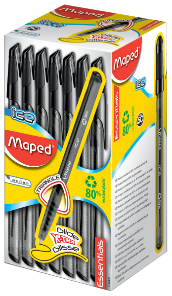 Ручка шариковая 0.6 мм, низкотекуч.чернила, треуг.корпус, одноразовая, Maped Green Ice, черная