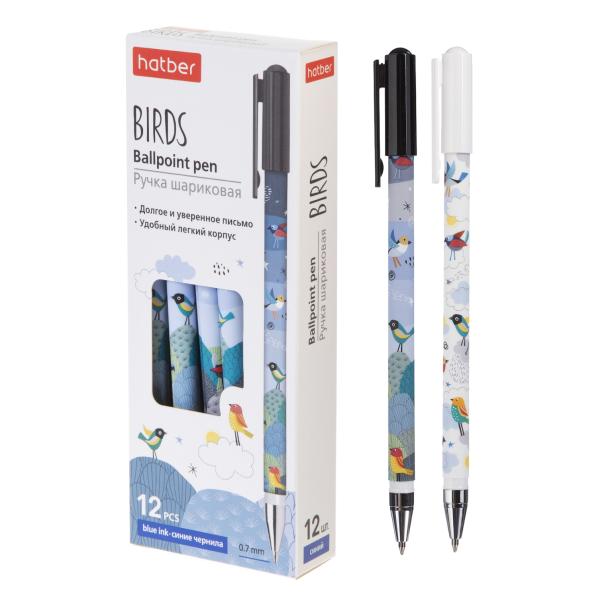 Ручка шариковая Birds Синяя 0,7мм с колпачком и клипом чернила на масл.основе -Ассорти- 12шт.