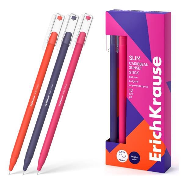 Ручка шариковая ErichKrause Slim Stick Caribbean Sunset 0.7, синяя