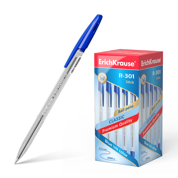 Ручка шариковая ErichKrause® R-301 CLASSIC 1.0 Stick синяя (22029)