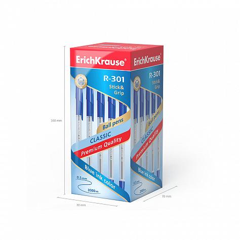 Ручка шариковая ErichKrause R-301 Stick&Grip Classic 1.0, цвет чернил синий