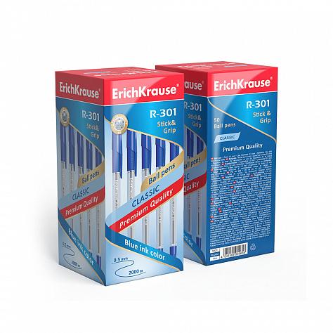 Ручка шариковая ErichKrause R-301 Stick&Grip Classic 1.0, цвет чернил синий