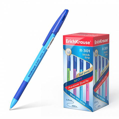 Ручка шариковая ErichKrause® R-301 NEON 0.7 Stick&Grip цвет чернил синий