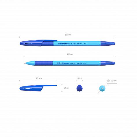 Ручка шариковая ErichKrause® R-301 NEON 0.7 Stick&Grip цвет чернил синий