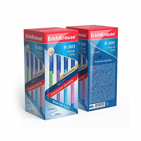 Ручка шариковая ErichKrause® R-301 NEON 0.7 Stick&Grip цвет чернил синий