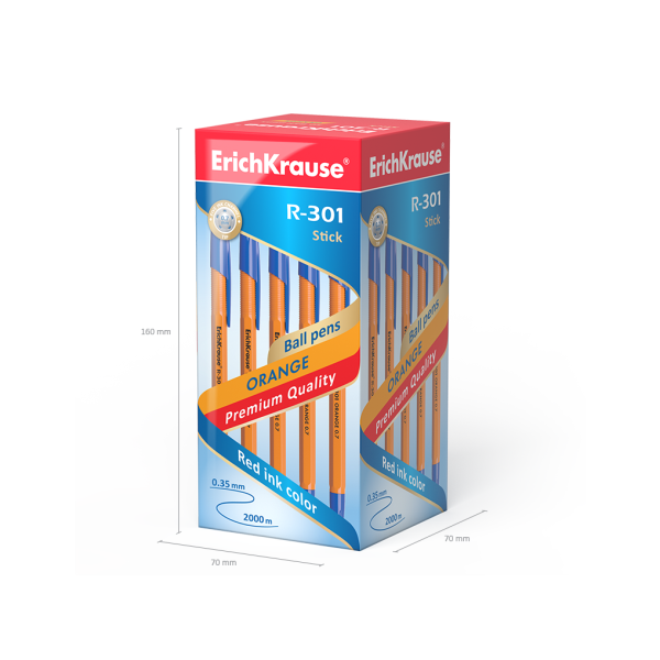 Ручка шариковая ErichKrause R-301 ORANGE 0.7 Stick синяя (22187)