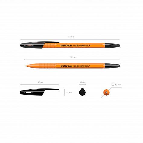 Ручка шариковая ErichKrause® R-301 ORANGE 0.7 Stick чёрная (22188)