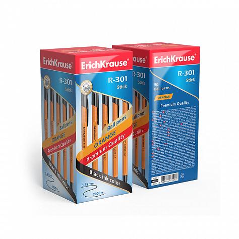 Ручка шариковая ErichKrause® R-301 ORANGE 0.7 Stick чёрная (22188)