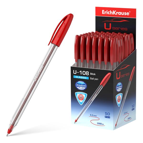 Ручка шариковая ErichKrause U-108 Classic Stick 1.0, Ultra Glide Technology, цвет чернил красный