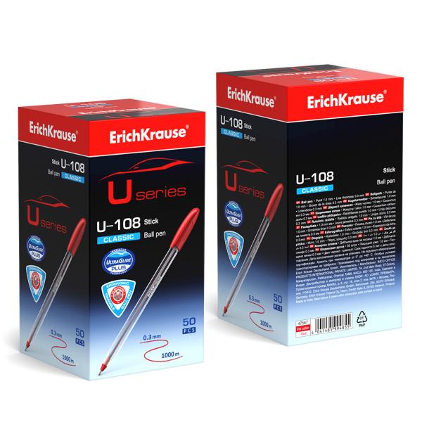 Ручка шариковая ErichKrause U-108 Classic Stick 1.0, Ultra Glide Technology, цвет чернил красный