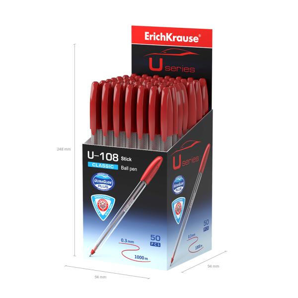 Ручка шариковая ErichKrause U-108 Classic Stick 1.0, Ultra Glide Technology, цвет чернил красный