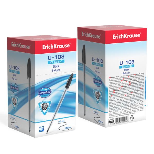 Ручка шариковая ErichKrause U-108 Classic Stick 1.0, Ultra Glide Technology, черная
