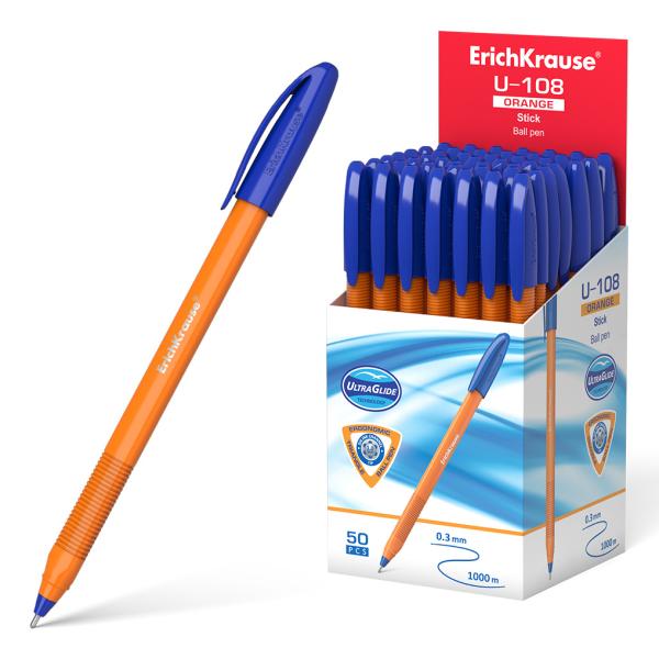 Ручка шариковая ErichKrause U-108 Stick Orange 0.7, Ultra Glide Technology СИНЯЯ
