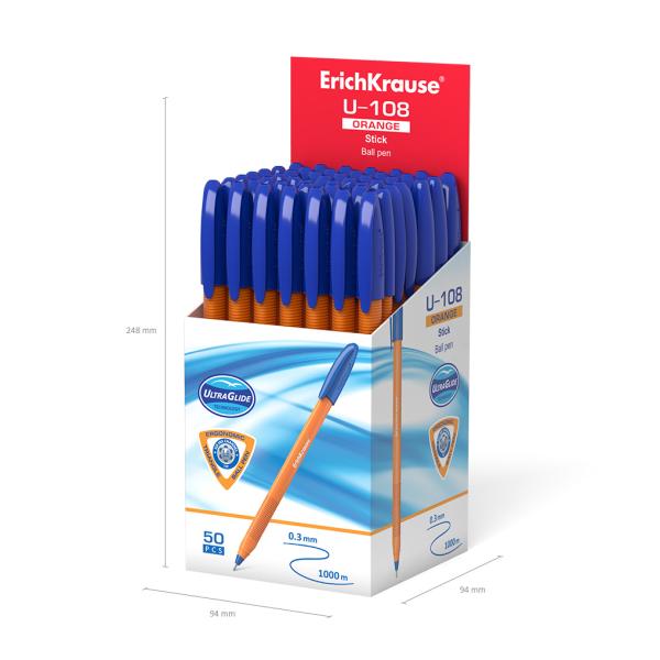 Ручка шариковая ErichKrause U-108 Stick Orange 0.7, Ultra Glide Technology СИНЯЯ