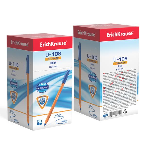 Ручка шариковая ErichKrause U-108 Stick Orange 0.7, Ultra Glide Technology СИНЯЯ