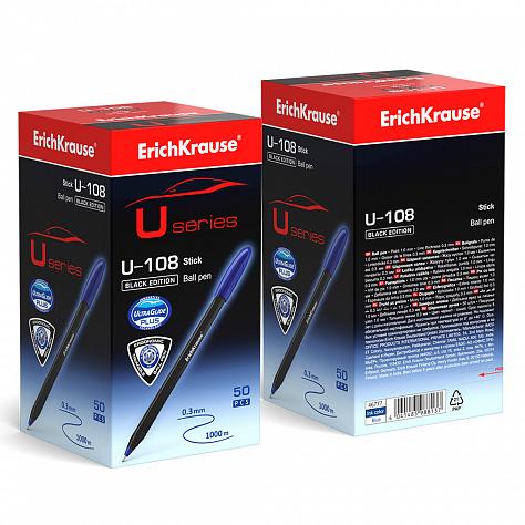 Ручка шариковая ErichKrause U-108 Black Edition Stick 1.0, Ultra Glide Technology, синяя