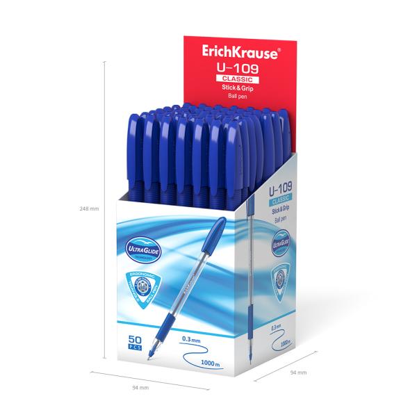 Ручка шариковая ErichKrause® U-109 Classic Stick&Grip 1.0, Ultra Glide Technology, синяя