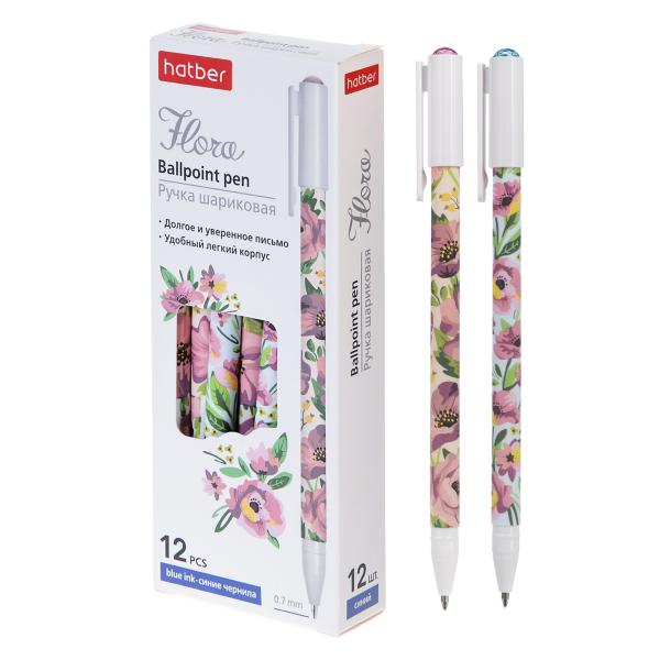 Ручка шариковая Flora Синяя 0,7мм с колпачком и клипом чернила на масл.основе -Ассорти- 12шт.