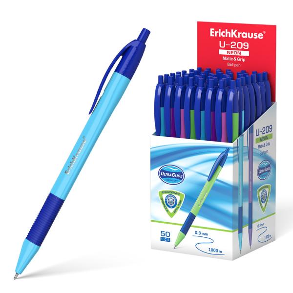 Ручка шариковая автомат. ErichKrause® U-209 Neon Matic&Grip 1,0 мм Ultra Glide Technology, синяя