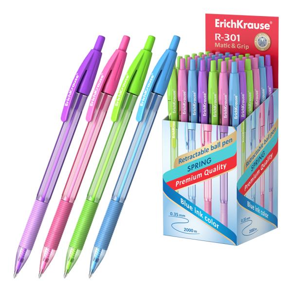 Ручка шариковая автоматическая ErichKrause® R-301 Spring Matic&Grip 0.7, цвет чернил синий (в коробк