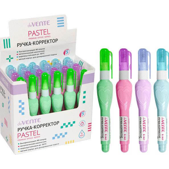 Ручка-корректор "deVENTE. Pastel" 06 мл, быстросохнущая, трубчатая система подачи, цвета корпуса асс