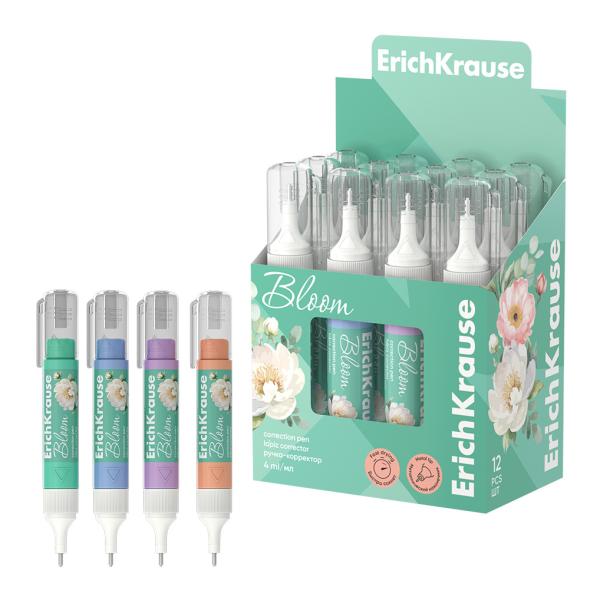 Корректирующая ручка 4 мл ErichKrause Pastel Bloom (в дисплее по 12 шт.)