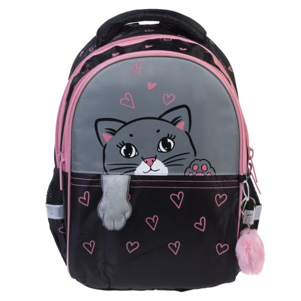 Рюкзак Hatber PRIMARY SCHOOL -Котик в кармашке- 38,5Х26Х17СМ полиэстер нагрудная стяжка светоотраж. 